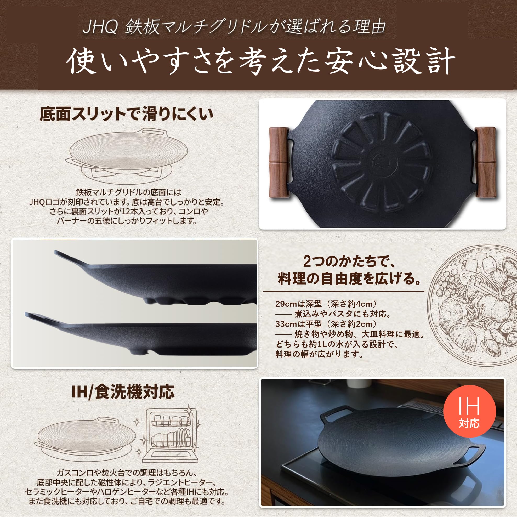 Amazon.co.jp: JHQ マルチグリドル 正規品 IH 直火 対応 軽量 キッチン